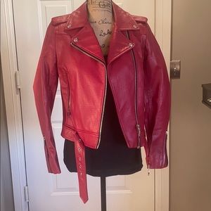 Zara red faux leather biker jacket size small